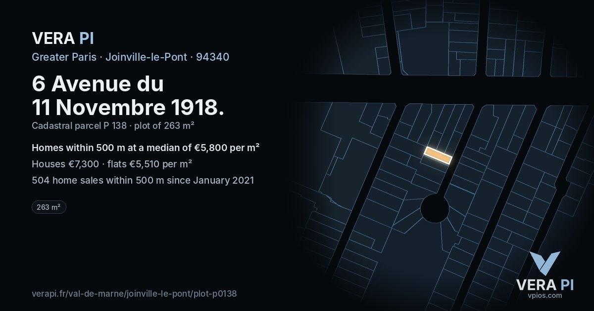 6 Avenue du 11 Novembre 1918, Joinville-le-Pont at night – the plot lit, the parcels around coloured by the prices near them