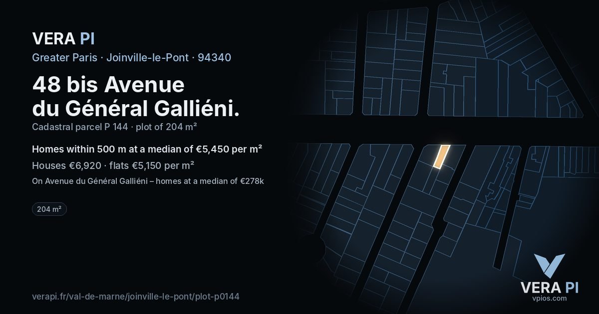 48 bis Avenue du Général Galliéni, Joinville-le-Pont at night – the plot lit, the parcels around coloured by the prices near them