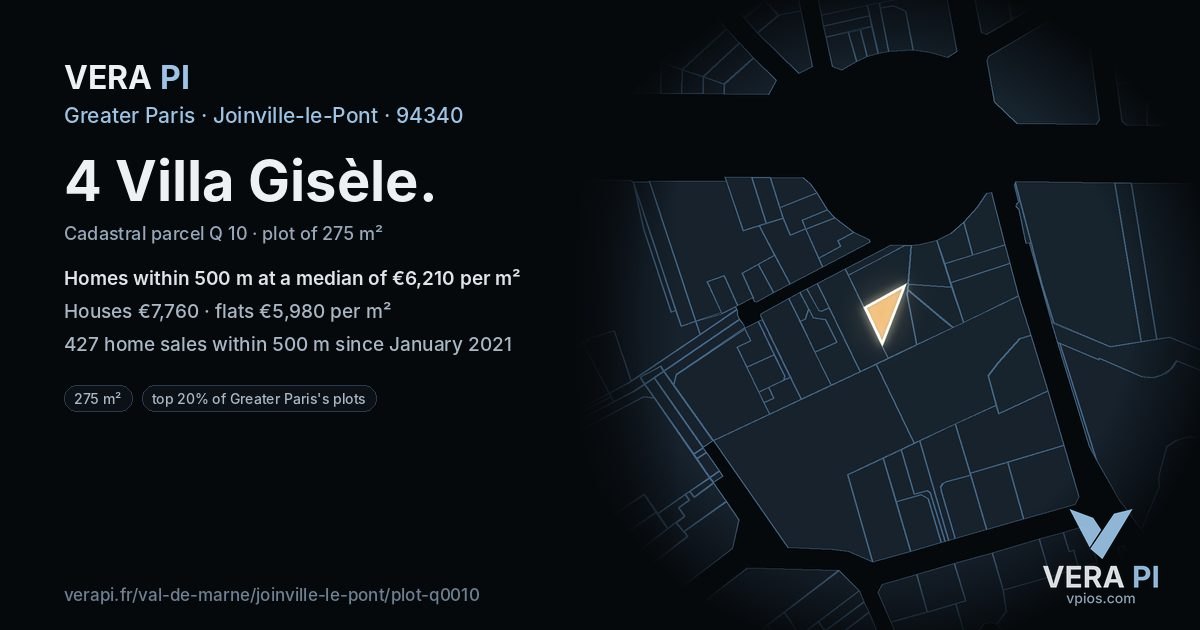 4 Villa Gisèle, Joinville-le-Pont at night – the plot lit, the parcels around coloured by the prices near them