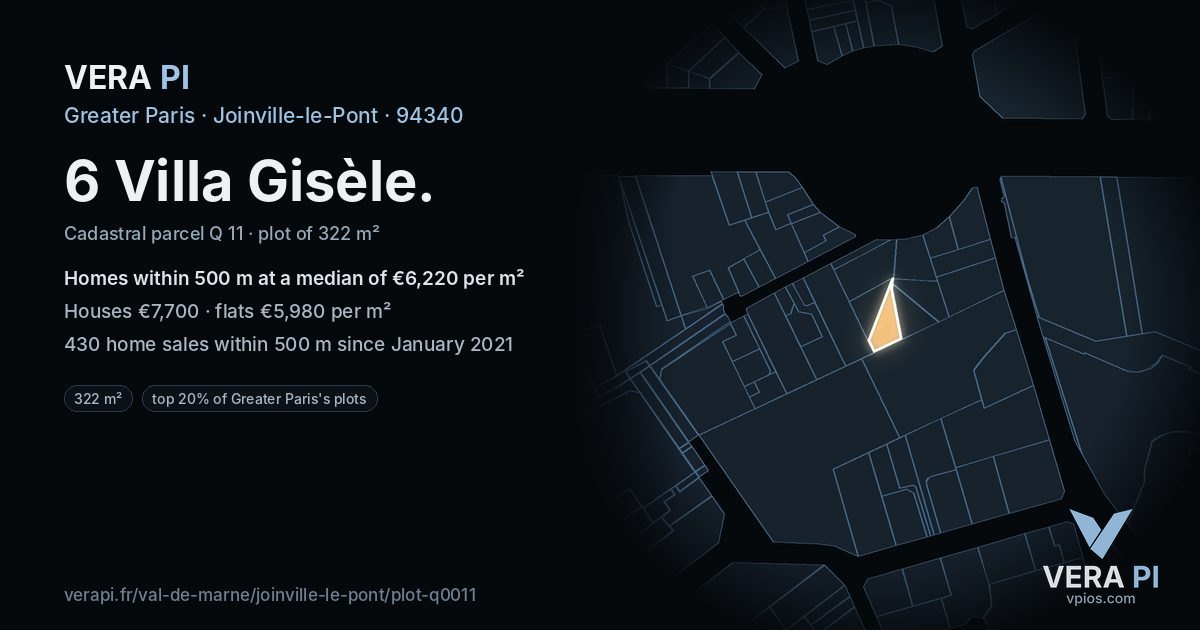 6 Villa Gisèle, Joinville-le-Pont at night – the plot lit, the parcels around coloured by the prices near them