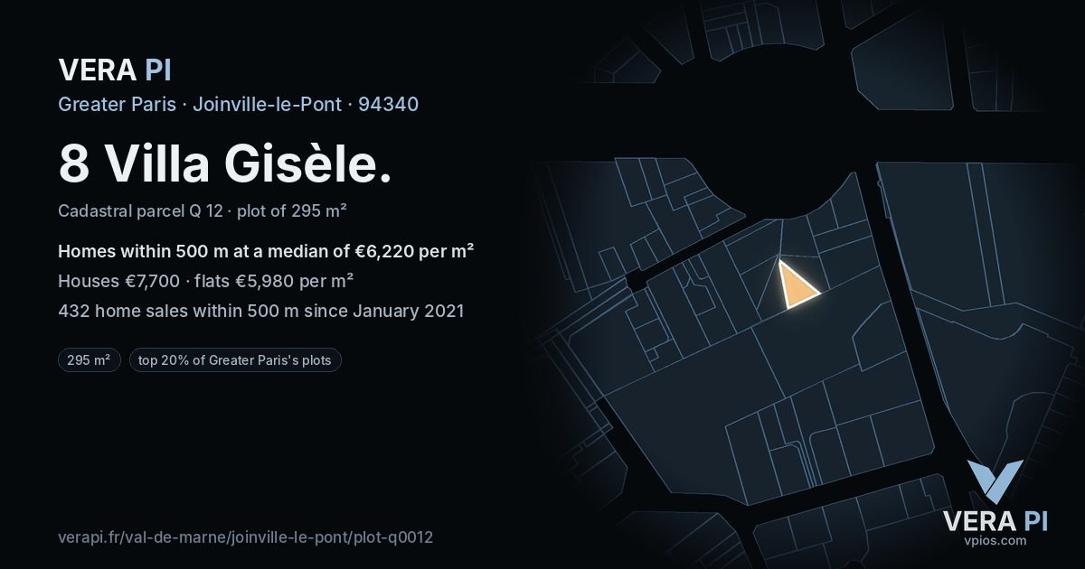 8 Villa Gisèle, Joinville-le-Pont at night – the plot lit, the parcels around coloured by the prices near them