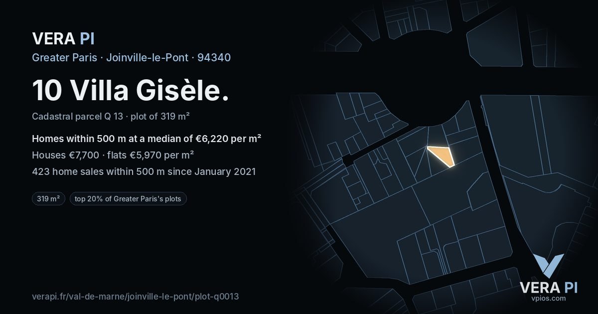 10 Villa Gisèle, Joinville-le-Pont at night – the plot lit, the parcels around coloured by the prices near them