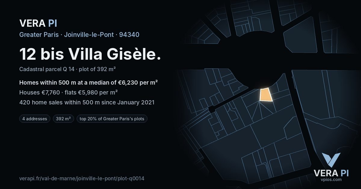 12 bis Villa Gisèle, Joinville-le-Pont at night – the plot lit, the parcels around coloured by the prices near them