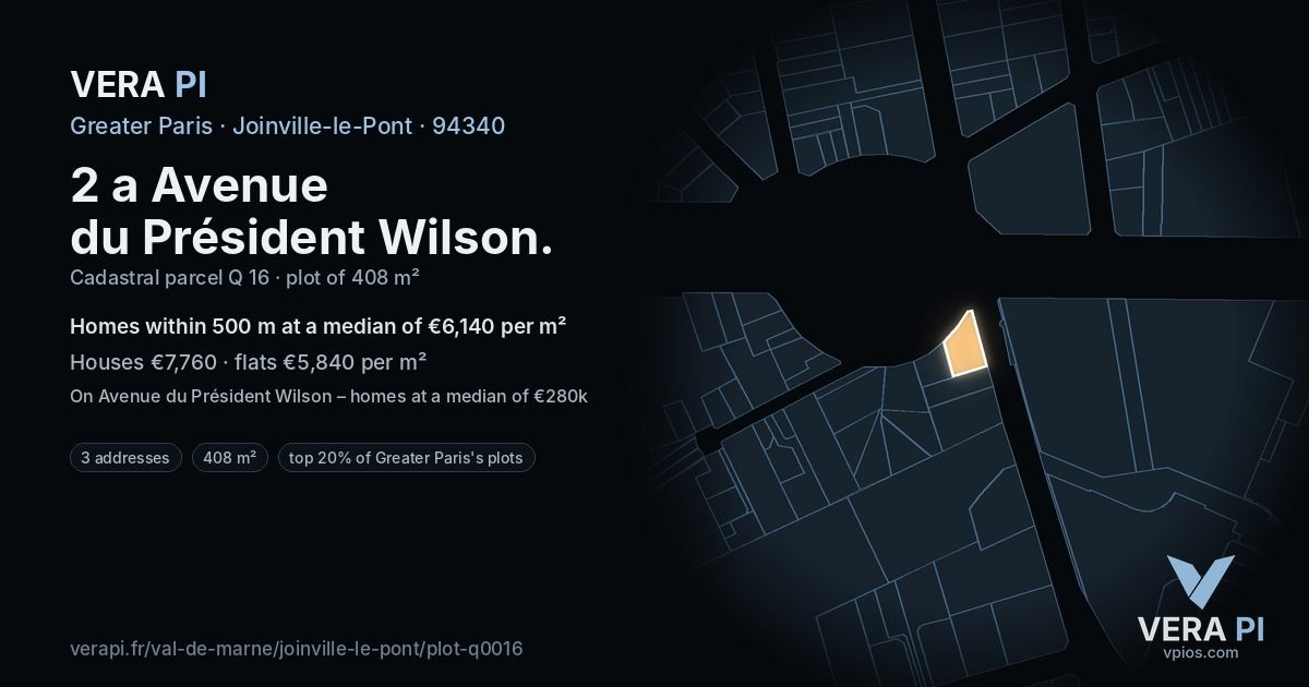 2 a Avenue du Président Wilson, Joinville-le-Pont at night – the plot lit, the parcels around coloured by the prices near them