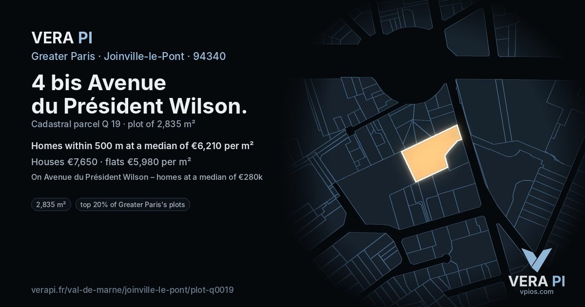 4 bis Avenue du Président Wilson, Joinville-le-Pont at night – the plot lit, the parcels around coloured by the prices near them
