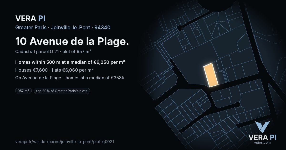 10 Avenue de la Plage, Joinville-le-Pont at night – the plot lit, the parcels around coloured by the prices near them