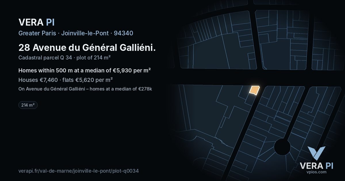 28 Avenue du Général Galliéni, Joinville-le-Pont at night – the plot lit, the parcels around coloured by the prices near them