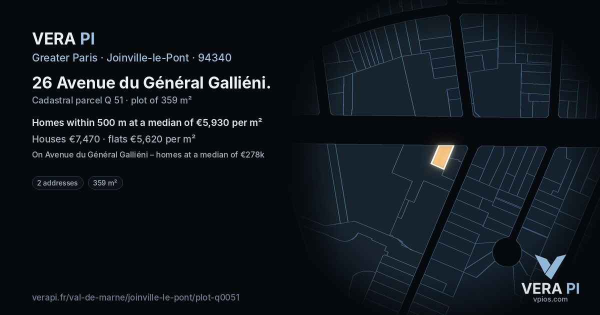 26 Avenue du Général Galliéni, Joinville-le-Pont at night – the plot lit, the parcels around coloured by the prices near them