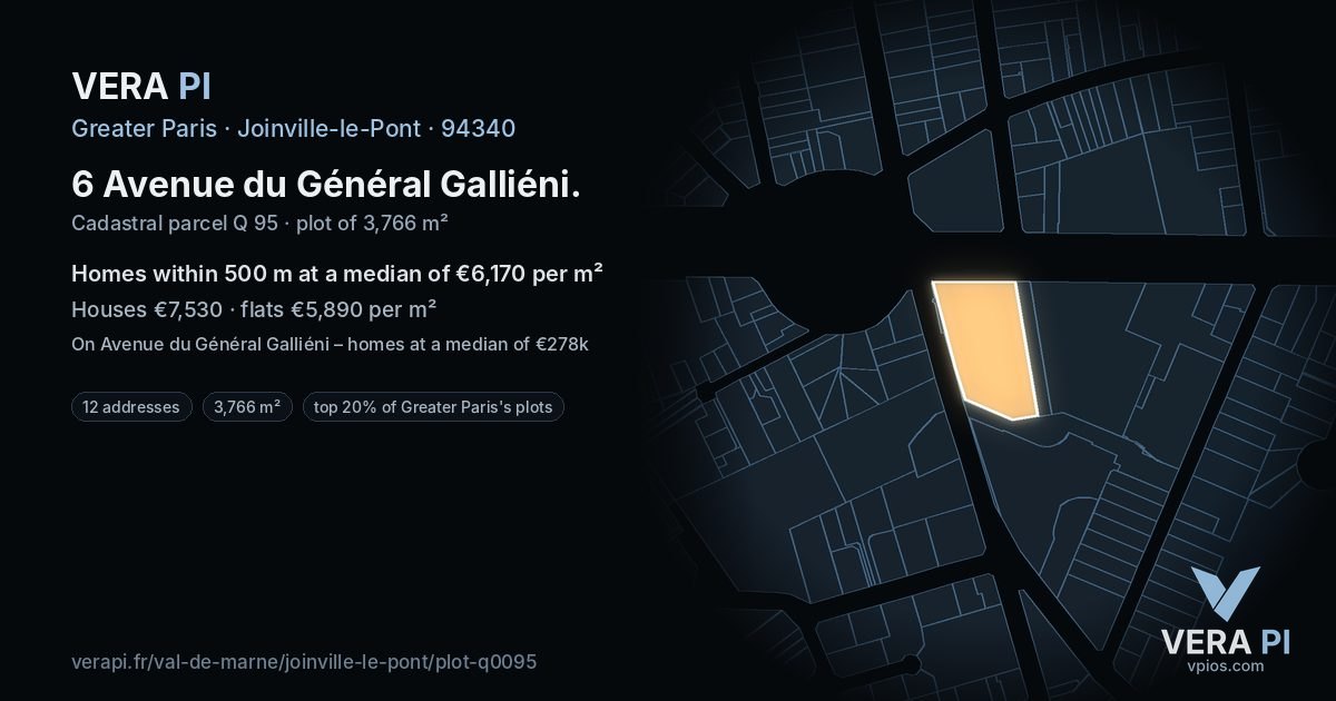 6 Avenue du Général Galliéni, Joinville-le-Pont at night – the plot lit, the parcels around coloured by the prices near them