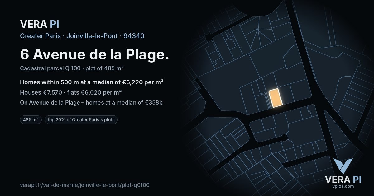 6 Avenue de la Plage, Joinville-le-Pont at night – the plot lit, the parcels around coloured by the prices near them