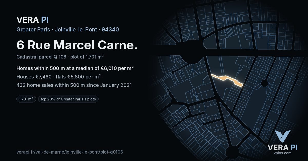 6 Rue Marcel Carne, Joinville-le-Pont at night – the plot lit, the parcels around coloured by the prices near them