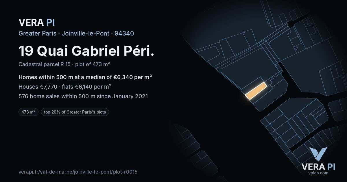 19 Quai Gabriel Péri, Joinville-le-Pont at night – the plot lit, the parcels around coloured by the prices near them