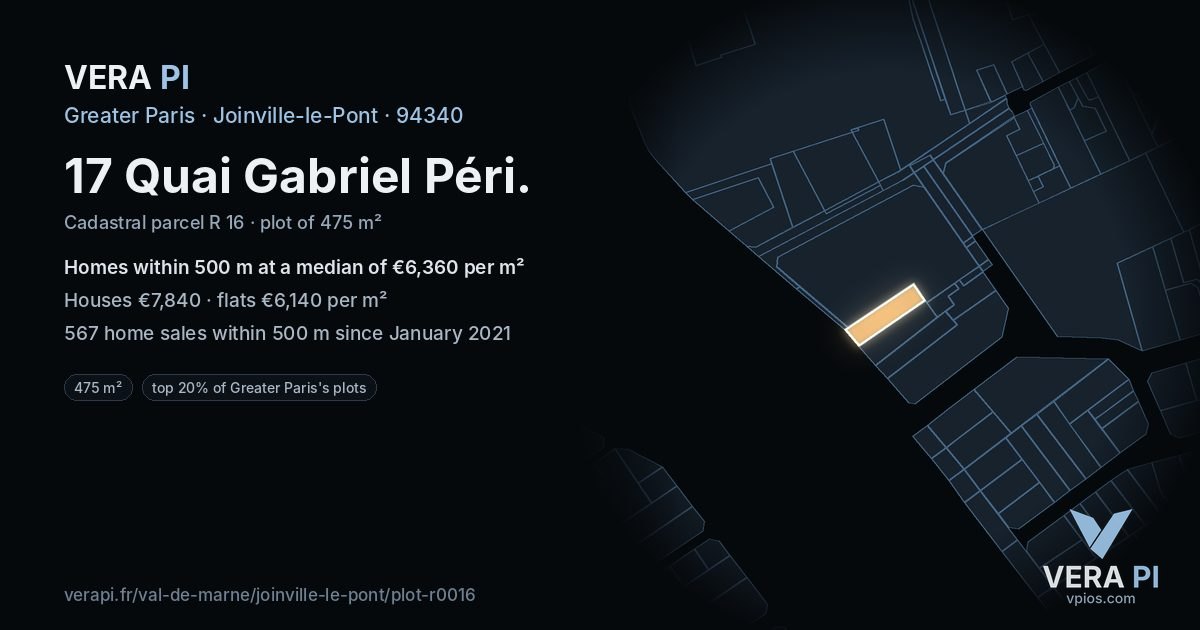 17 Quai Gabriel Péri, Joinville-le-Pont at night – the plot lit, the parcels around coloured by the prices near them