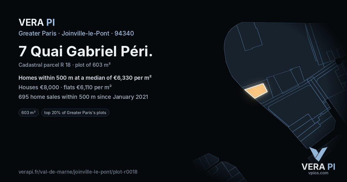 7 Quai Gabriel Péri, Joinville-le-Pont at night – the plot lit, the parcels around coloured by the prices near them