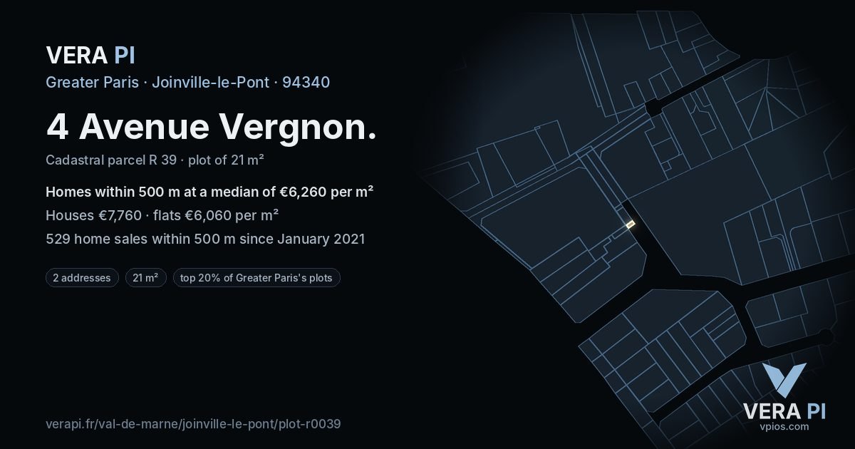 4 Avenue Vergnon, Joinville-le-Pont at night – the plot lit, the parcels around coloured by the prices near them