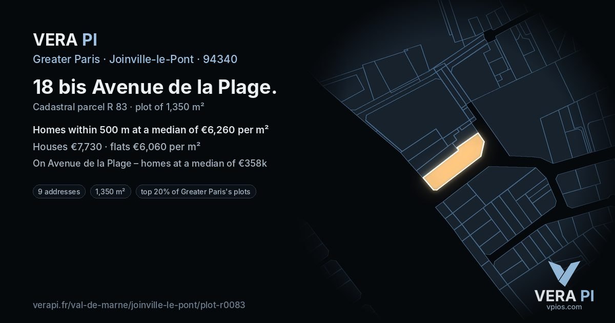 18 bis Avenue de la Plage, Joinville-le-Pont at night – the plot lit, the parcels around coloured by the prices near them