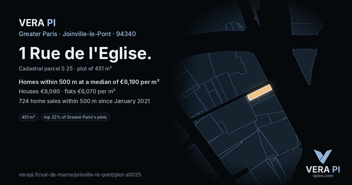 1 Rue de l'Eglise, Joinville-le-Pont at night – the plot lit, the parcels around coloured by the prices near them