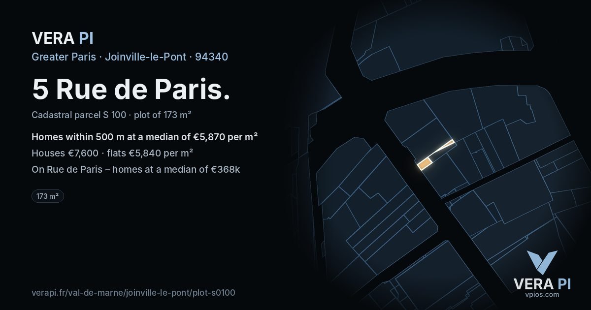 5 Rue de Paris, Joinville-le-Pont at night – the plot lit, the parcels around coloured by the prices near them