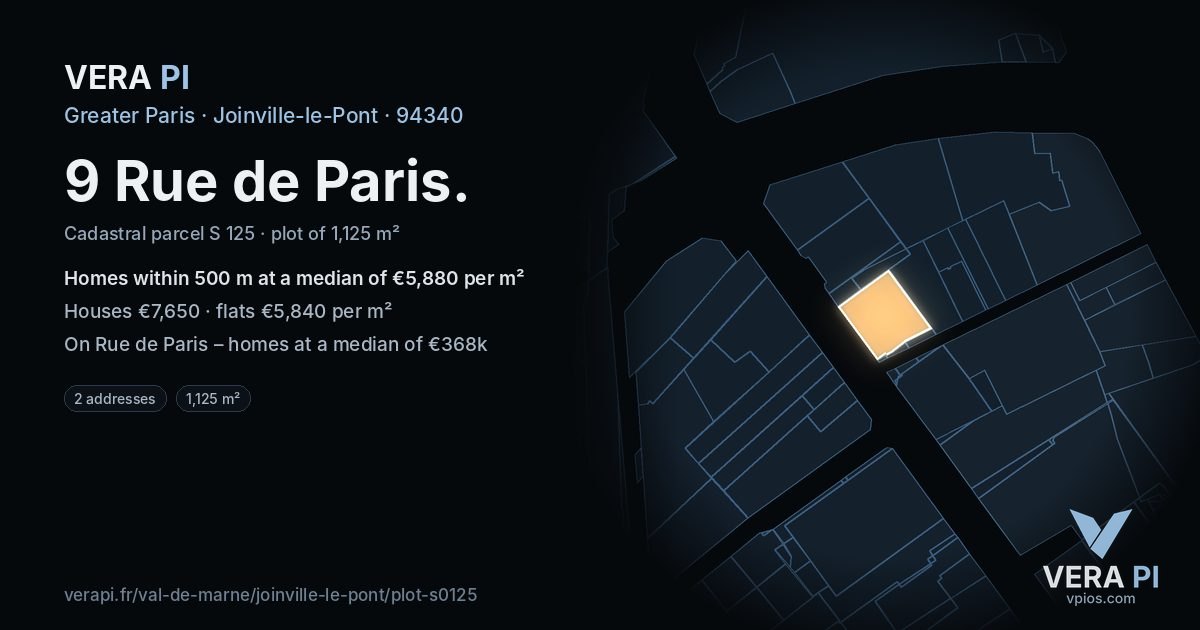 9 Rue de Paris, Joinville-le-Pont at night – the plot lit, the parcels around coloured by the prices near them