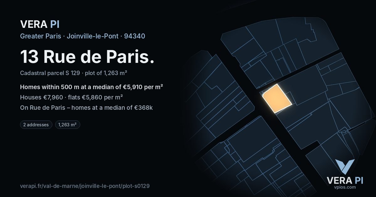 13 Rue de Paris, Joinville-le-Pont at night – the plot lit, the parcels around coloured by the prices near them