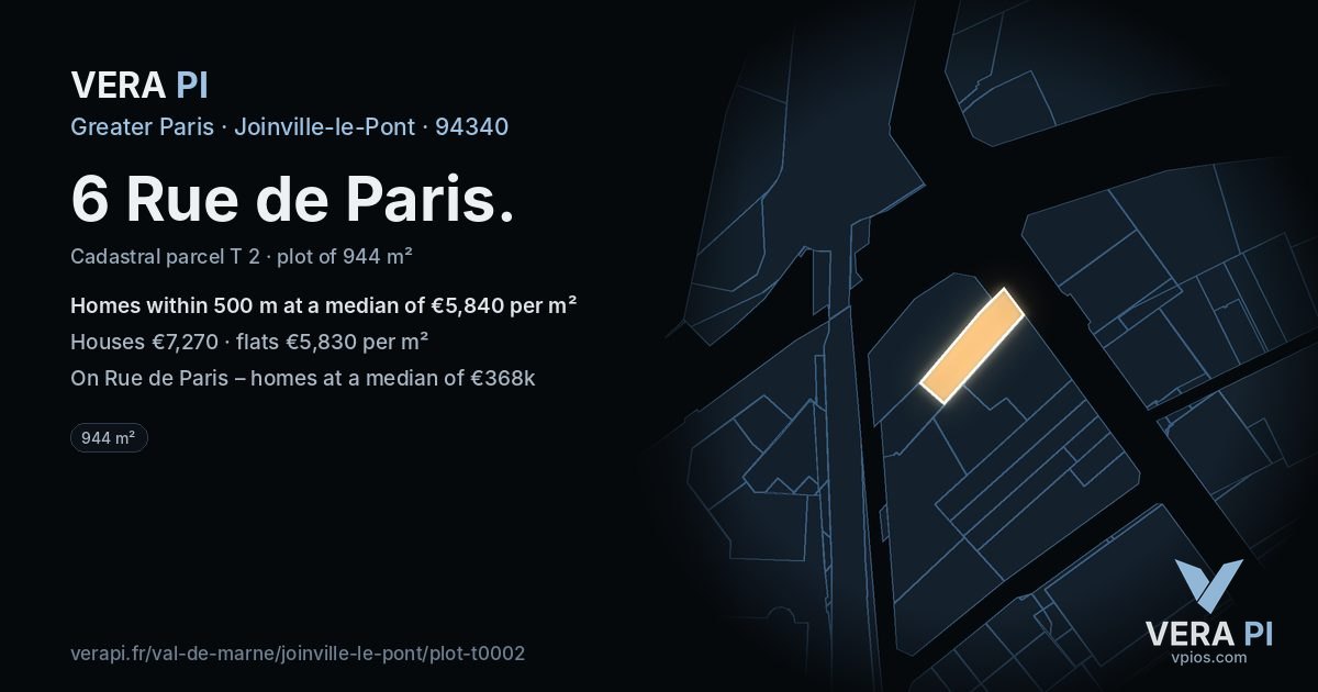 6 Rue de Paris, Joinville-le-Pont at night – the plot lit, the parcels around coloured by the prices near them