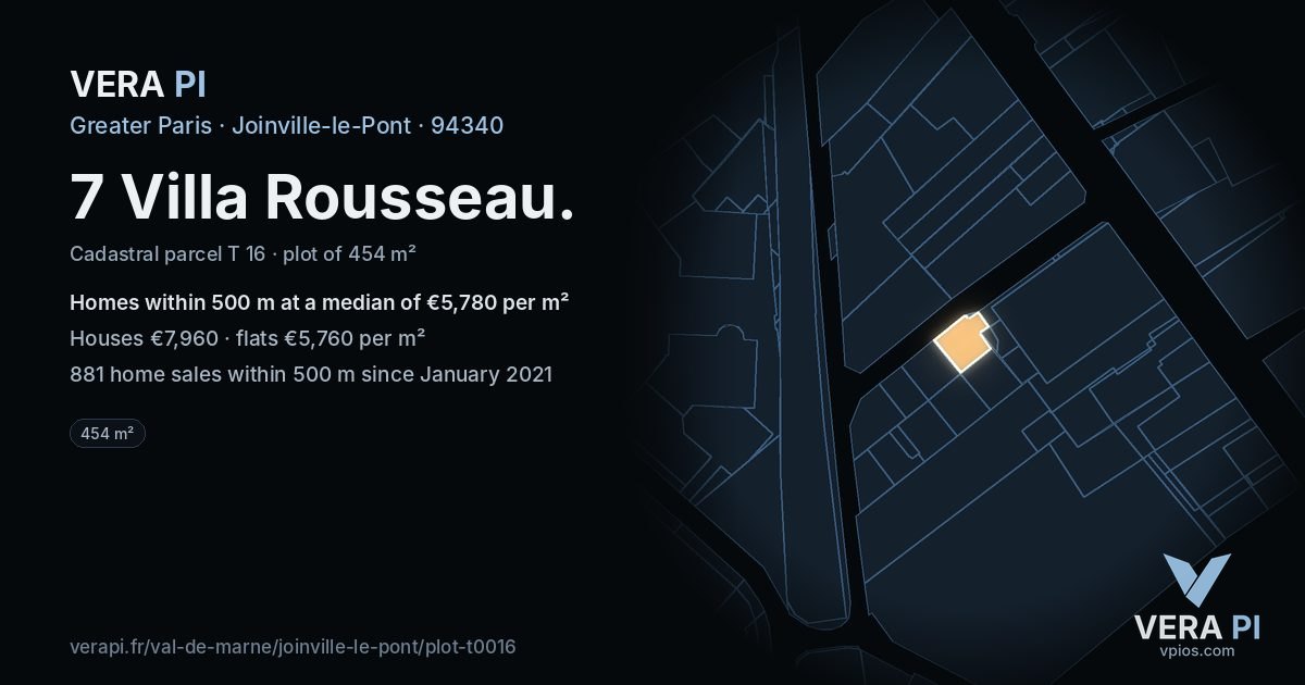 7 Villa Rousseau, Joinville-le-Pont at night – the plot lit, the parcels around coloured by the prices near them