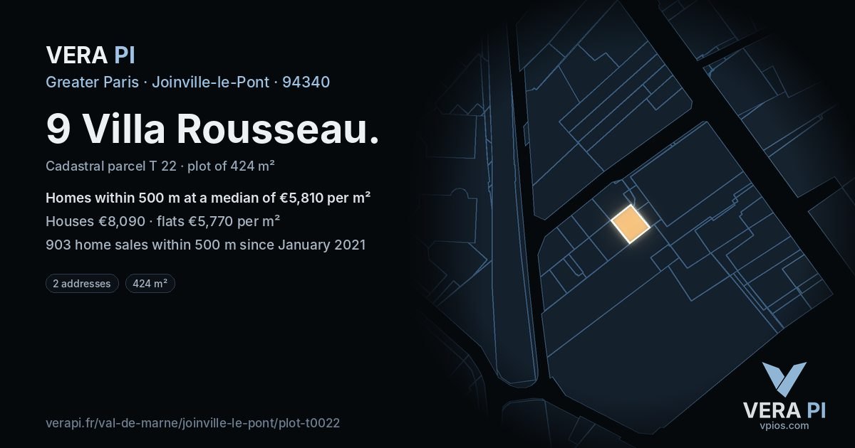 9 Villa Rousseau, Joinville-le-Pont at night – the plot lit, the parcels around coloured by the prices near them