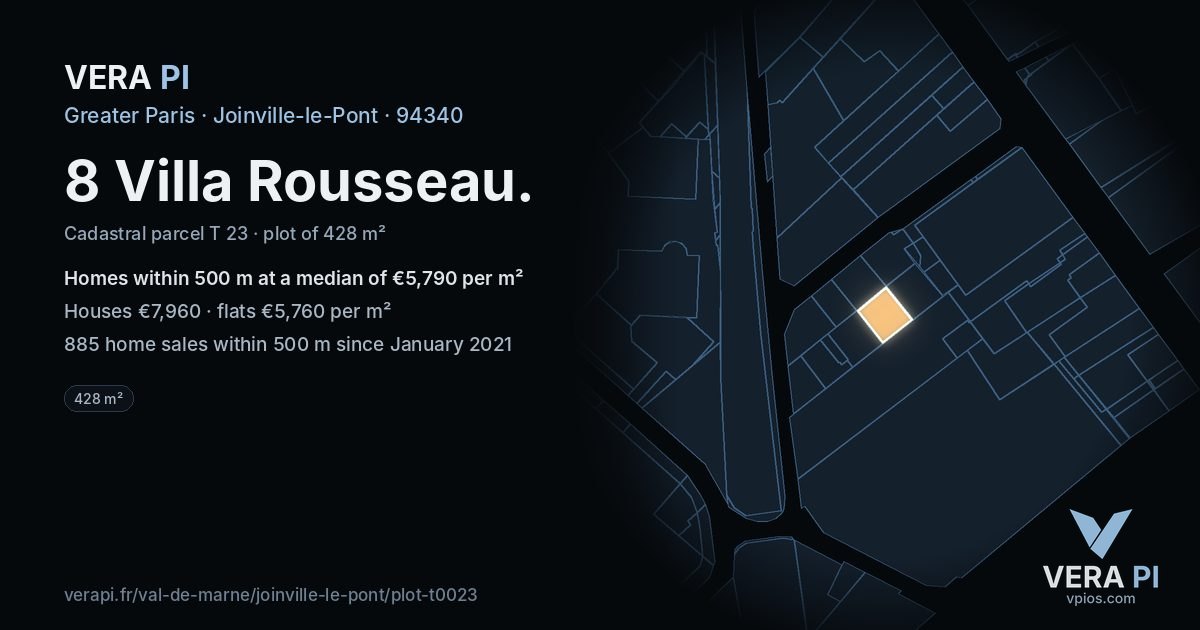 8 Villa Rousseau, Joinville-le-Pont at night – the plot lit, the parcels around coloured by the prices near them