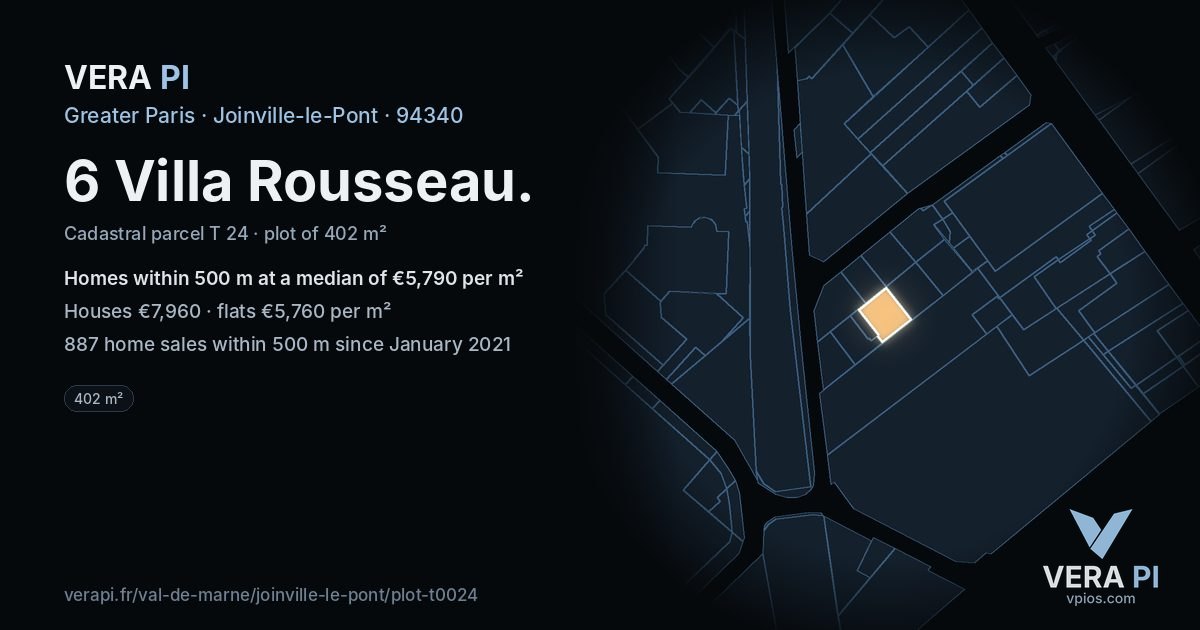 6 Villa Rousseau, Joinville-le-Pont at night – the plot lit, the parcels around coloured by the prices near them