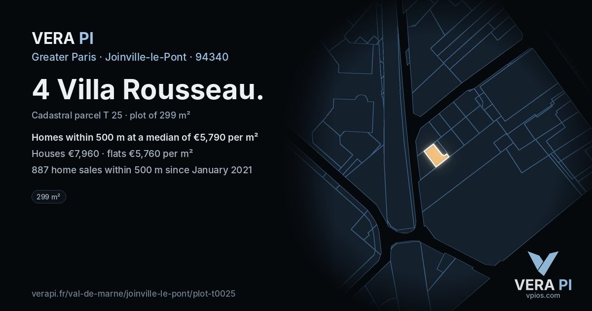 4 Villa Rousseau, Joinville-le-Pont at night – the plot lit, the parcels around coloured by the prices near them
