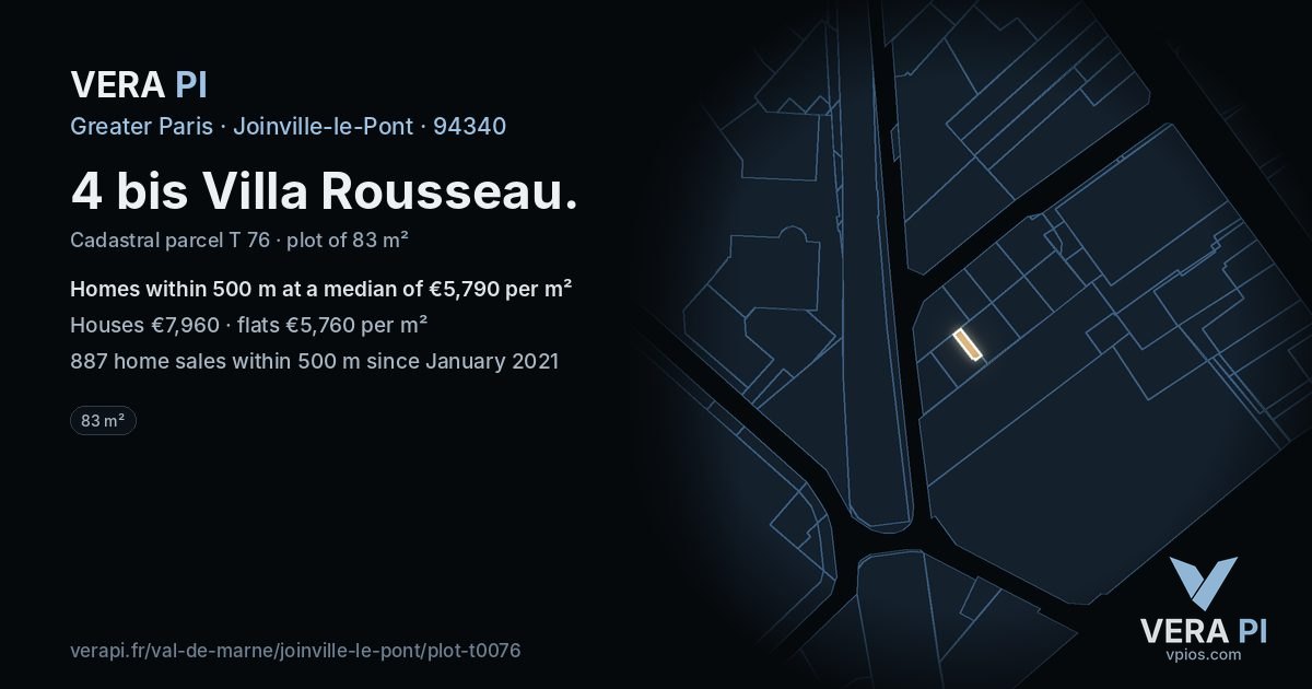 4 bis Villa Rousseau, Joinville-le-Pont at night – the plot lit, the parcels around coloured by the prices near them