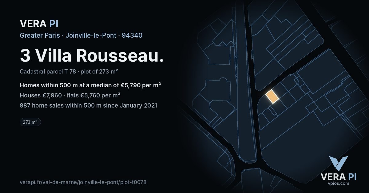 3 Villa Rousseau, Joinville-le-Pont at night – the plot lit, the parcels around coloured by the prices near them