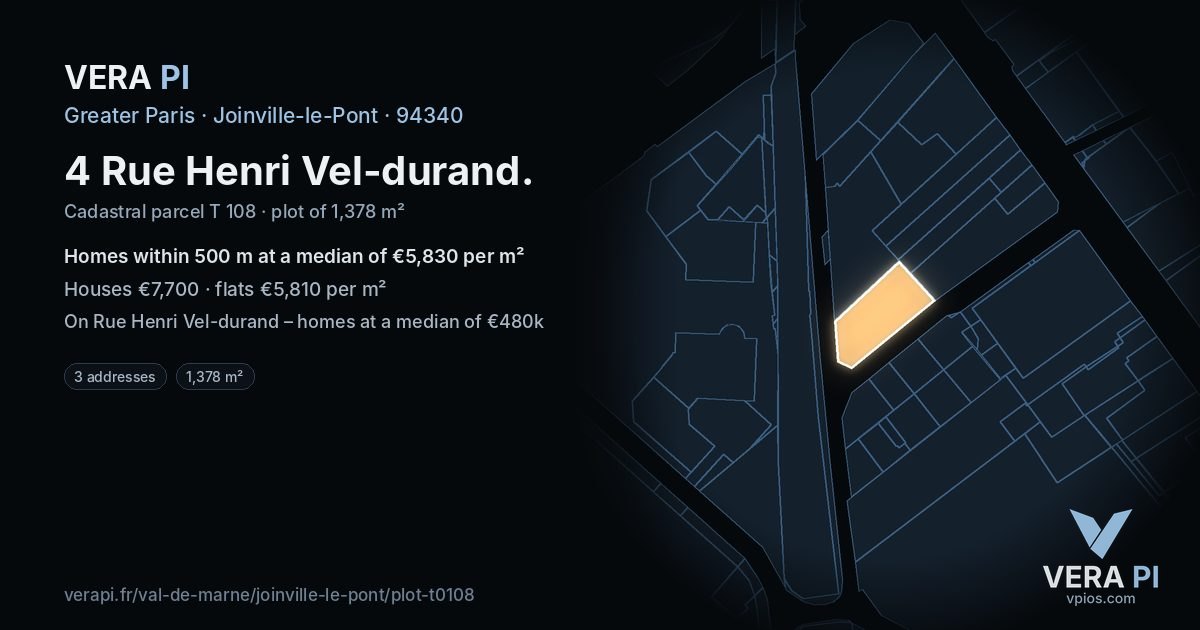 4 Rue Henri Vel-durand, Joinville-le-Pont at night – the plot lit, the parcels around coloured by the prices near them