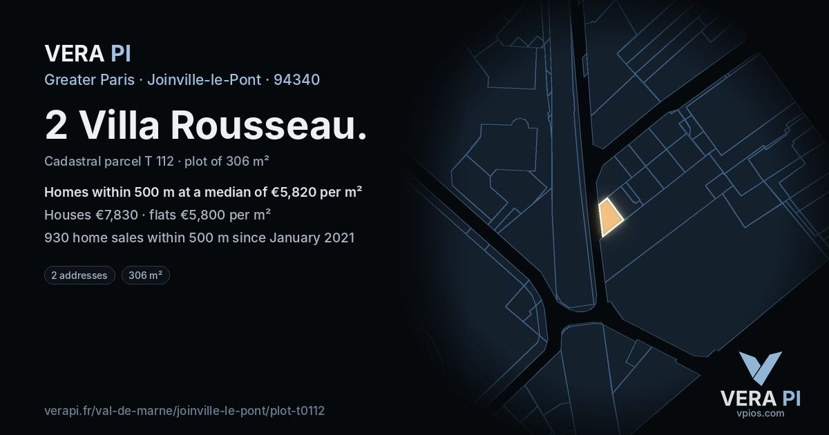 2 Villa Rousseau, Joinville-le-Pont at night – the plot lit, the parcels around coloured by the prices near them