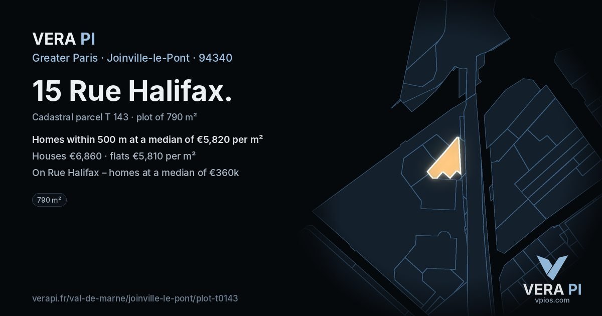 15 Rue Halifax, Joinville-le-Pont at night – the plot lit, the parcels around coloured by the prices near them