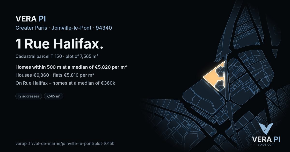 1 Rue Halifax, Joinville-le-Pont at night – the plot lit, the parcels around coloured by the prices near them