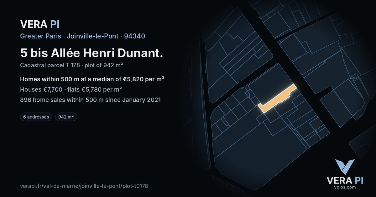 5 bis Allée Henri Dunant, Joinville-le-Pont at night – the plot lit, the parcels around coloured by the prices near them