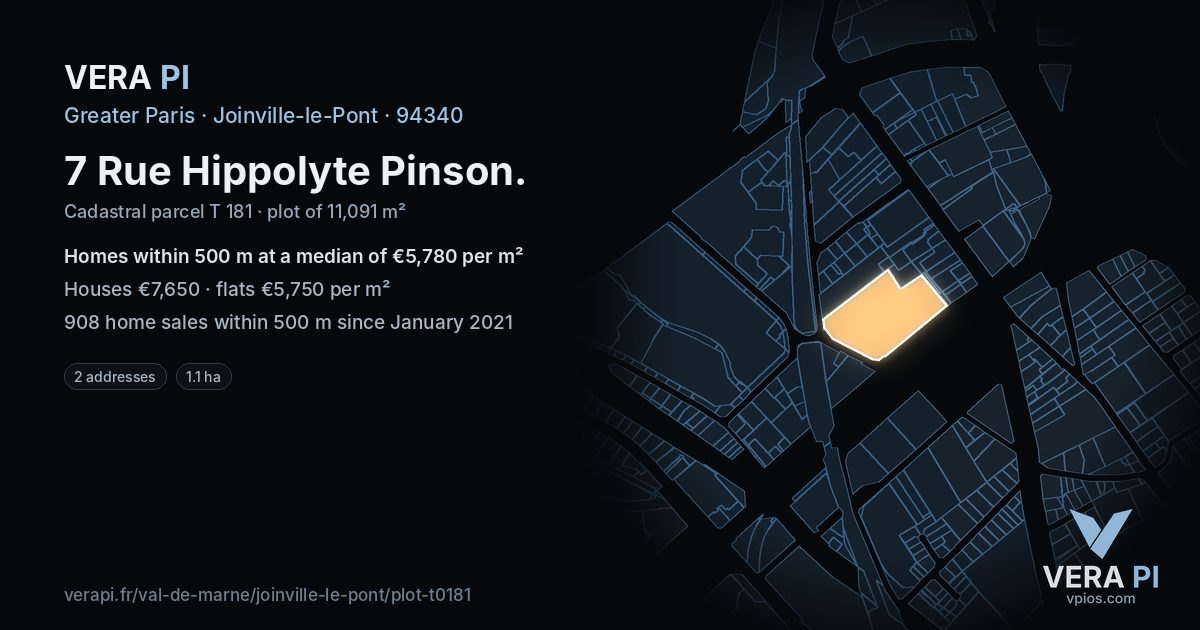 7 Rue Hippolyte Pinson, Joinville-le-Pont at night – the plot lit, the parcels around coloured by the prices near them