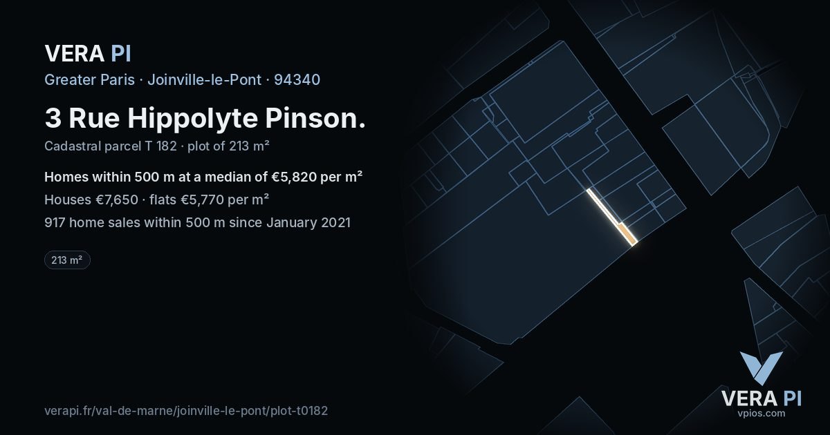 3 Rue Hippolyte Pinson, Joinville-le-Pont at night – the plot lit, the parcels around coloured by the prices near them