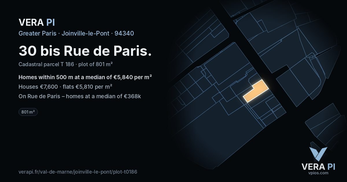 30 bis Rue de Paris, Joinville-le-Pont at night – the plot lit, the parcels around coloured by the prices near them