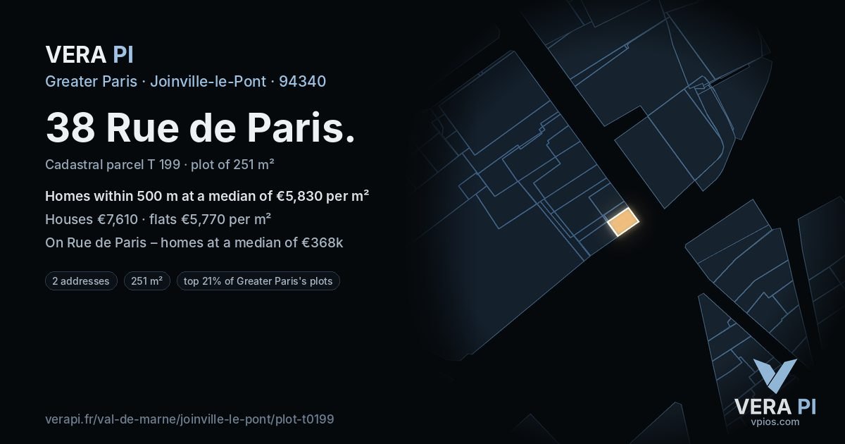 38 Rue de Paris, Joinville-le-Pont at night – the plot lit, the parcels around coloured by the prices near them