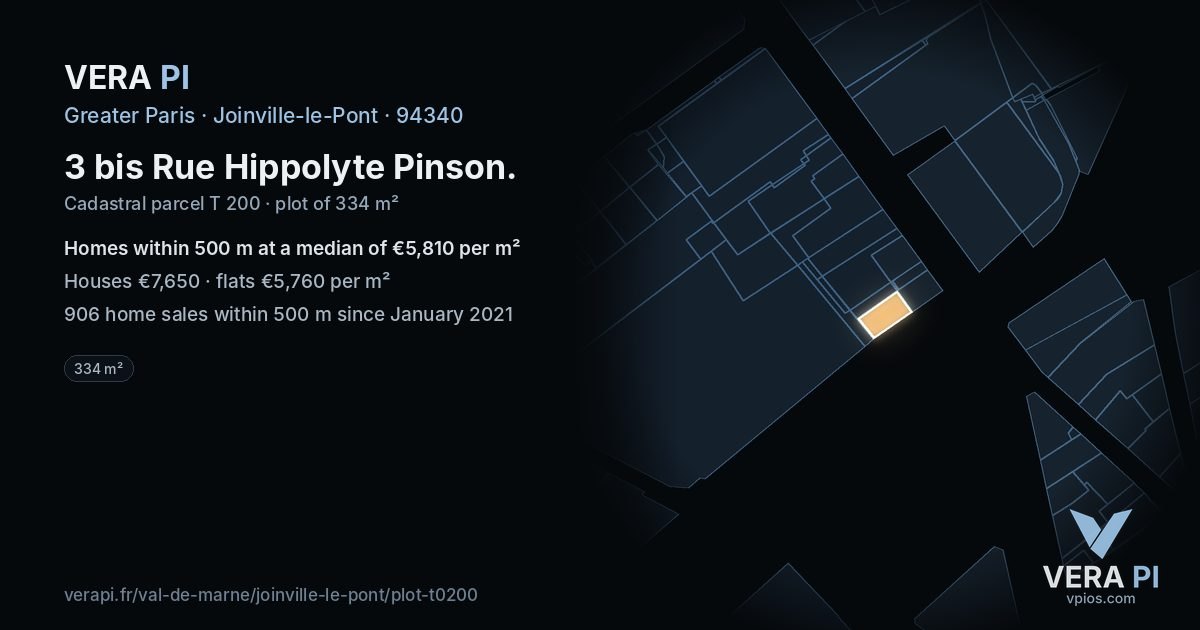 3 bis Rue Hippolyte Pinson, Joinville-le-Pont at night – the plot lit, the parcels around coloured by the prices near them