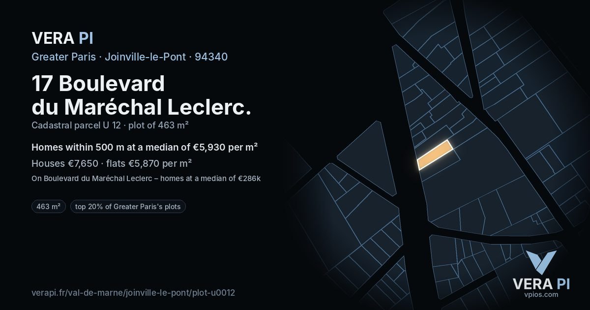 17 Boulevard du Maréchal Leclerc, Joinville-le-Pont at night – the plot lit, the parcels around coloured by the prices near them