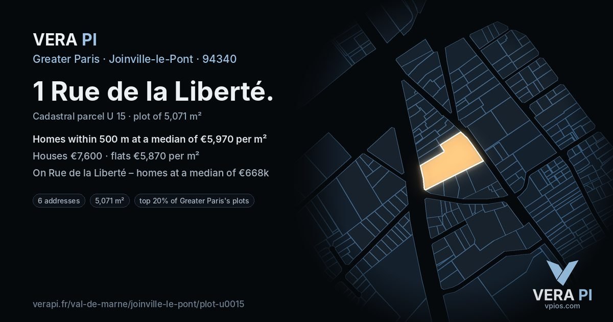 1 Rue de la Liberté, Joinville-le-Pont at night – the plot lit, the parcels around coloured by the prices near them
