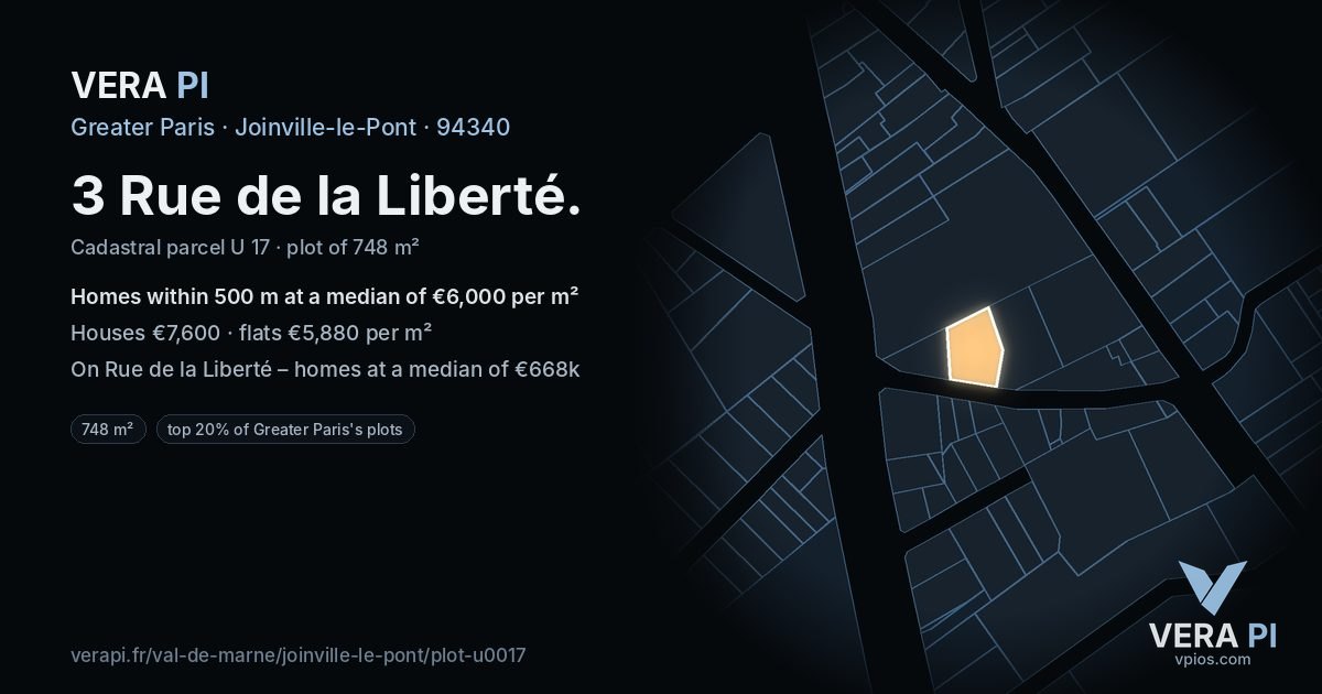 3 Rue de la Liberté, Joinville-le-Pont at night – the plot lit, the parcels around coloured by the prices near them