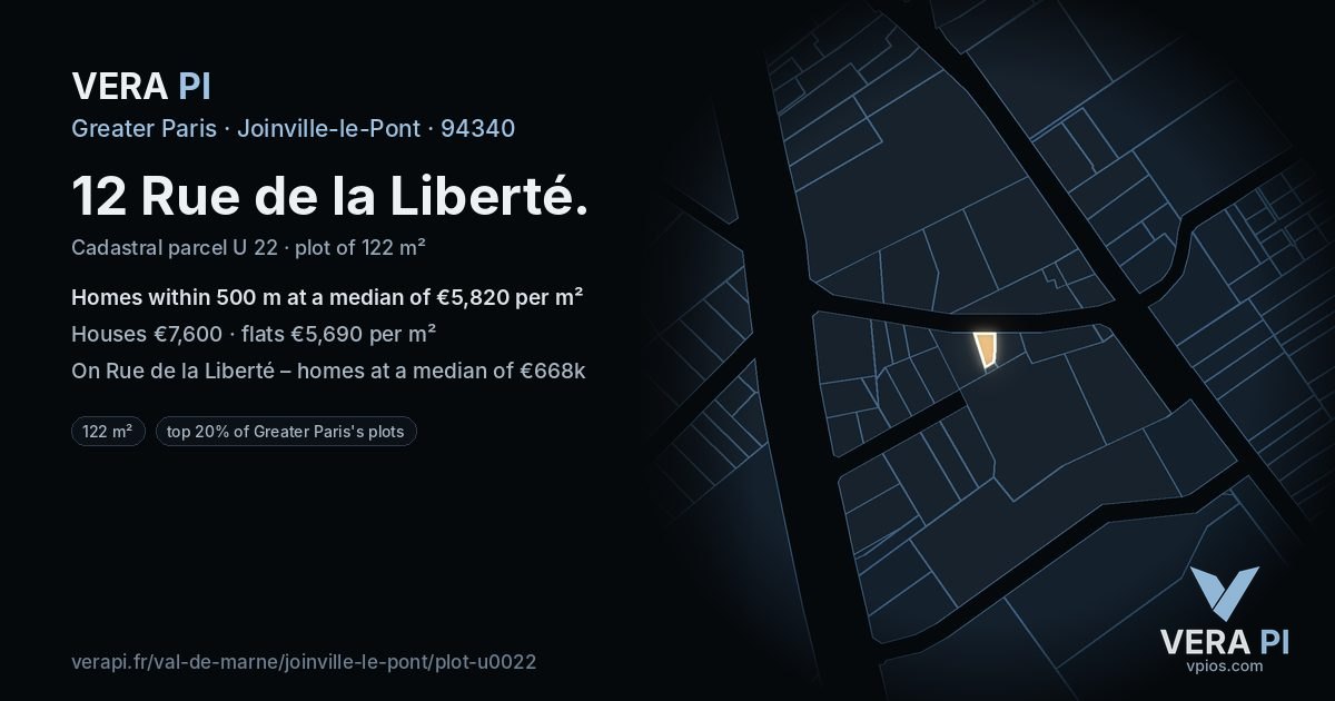 12 Rue de la Liberté, Joinville-le-Pont at night – the plot lit, the parcels around coloured by the prices near them
