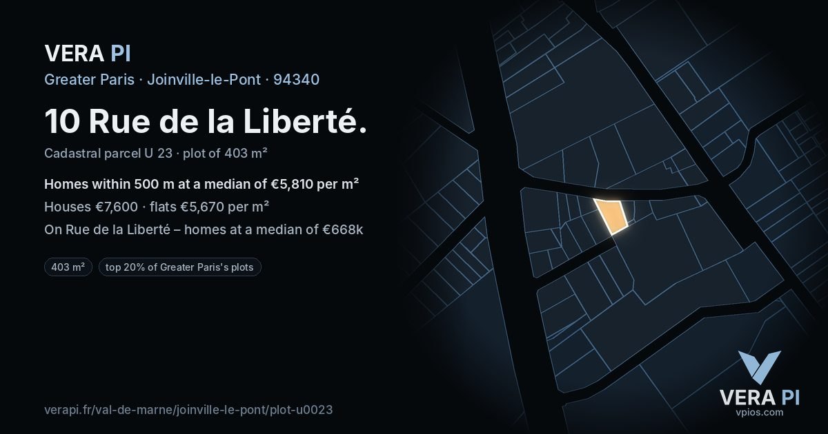 10 Rue de la Liberté, Joinville-le-Pont at night – the plot lit, the parcels around coloured by the prices near them