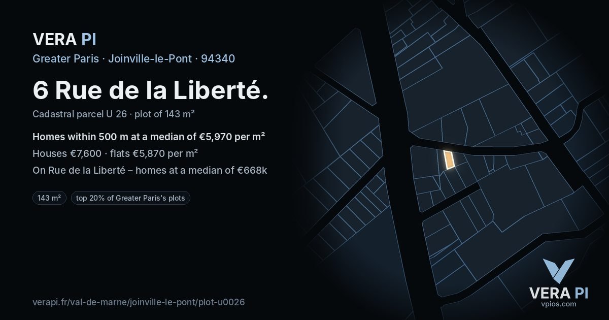 6 Rue de la Liberté, Joinville-le-Pont at night – the plot lit, the parcels around coloured by the prices near them