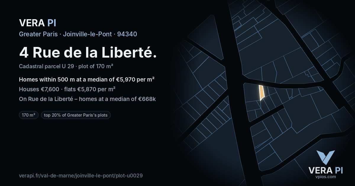 4 Rue de la Liberté, Joinville-le-Pont at night – the plot lit, the parcels around coloured by the prices near them