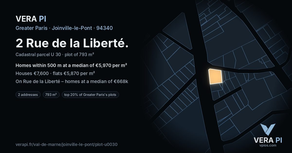 2 Rue de la Liberté, Joinville-le-Pont at night – the plot lit, the parcels around coloured by the prices near them